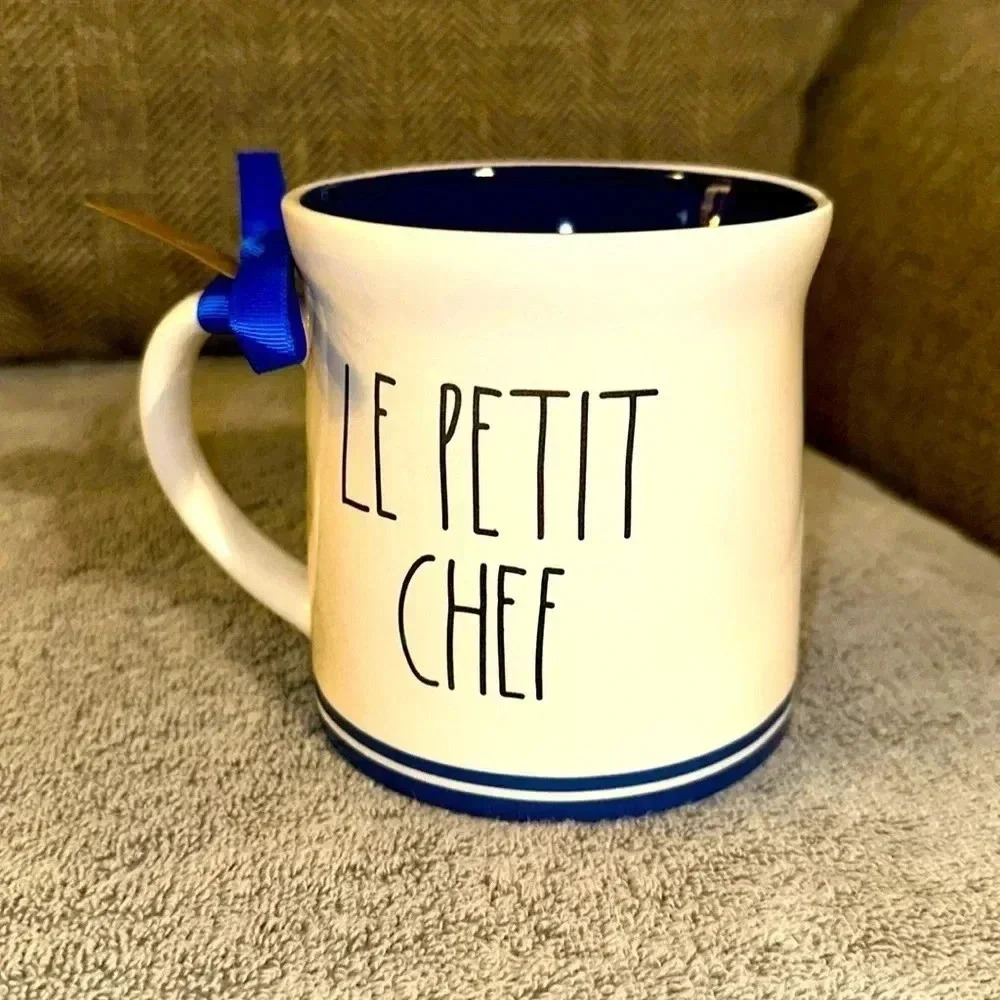 NWT Rae Dunn Ceramic White/Blue Coffee/Tea Mug Cup Le Petit Chef Disney